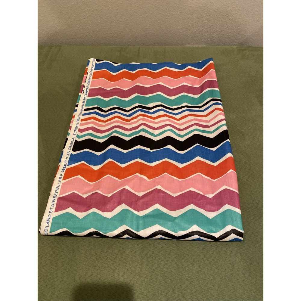 VTG Bloomcraft Screen Print Fabric Geometric 1982 Green ‎ Pink Multi 55" X 71"